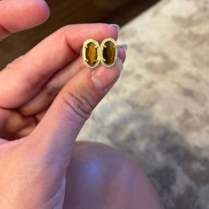 Kendra Scott Emery Stud Gold Brown Tiger’s Eye